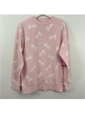NWT Barbie Logo Pink White Crewneck Sweater Size XS